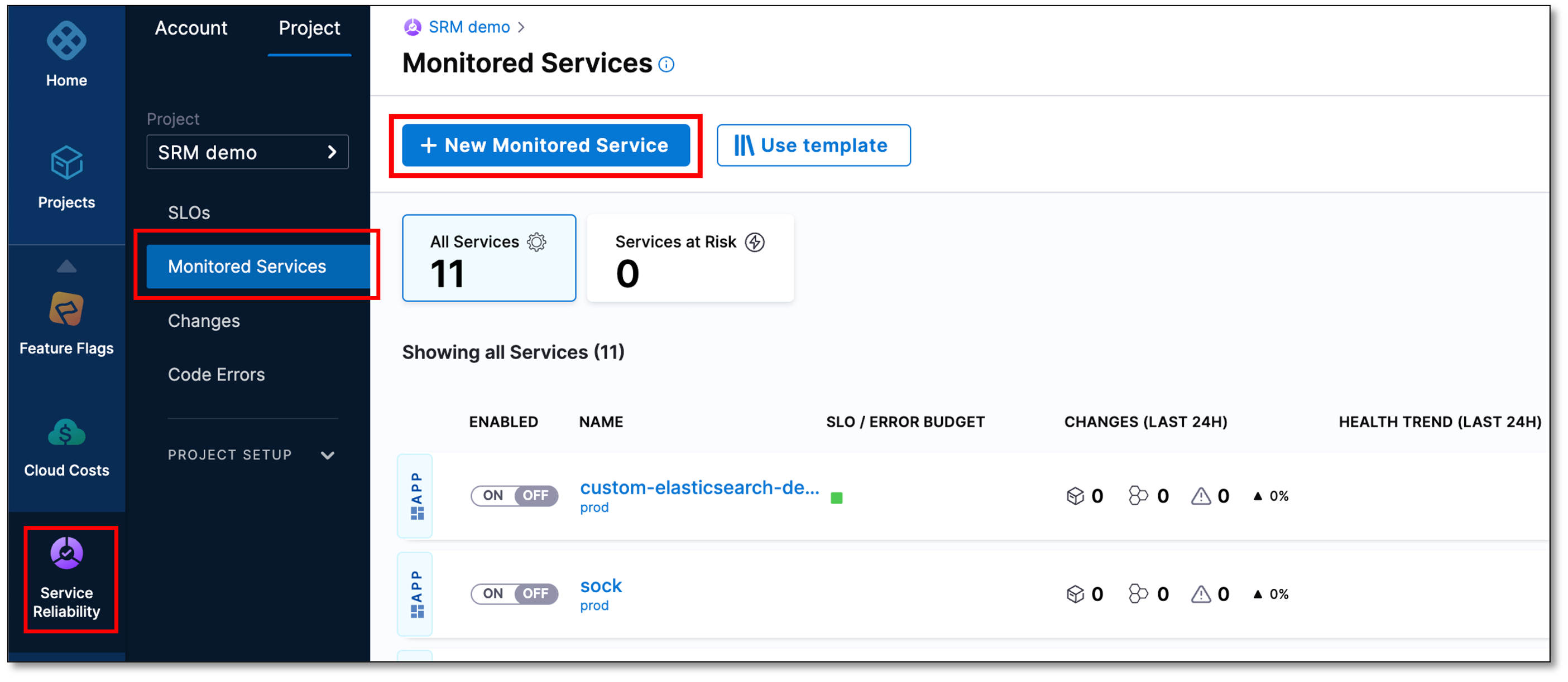 Navigate to new monitored services page